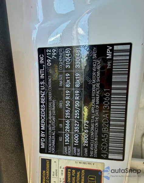 2013 Mercedes-Benz Ml 350 z USA, uszkodzony, nr VIN 4JGDA5JB2DA130661